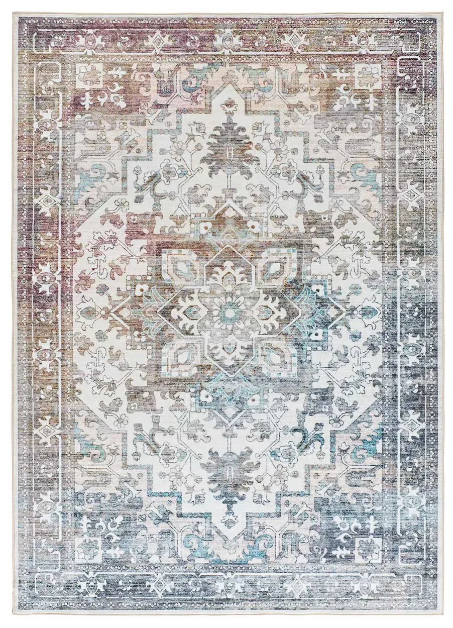Tapis vintage blanc/bleu/rouille 140x200 cm