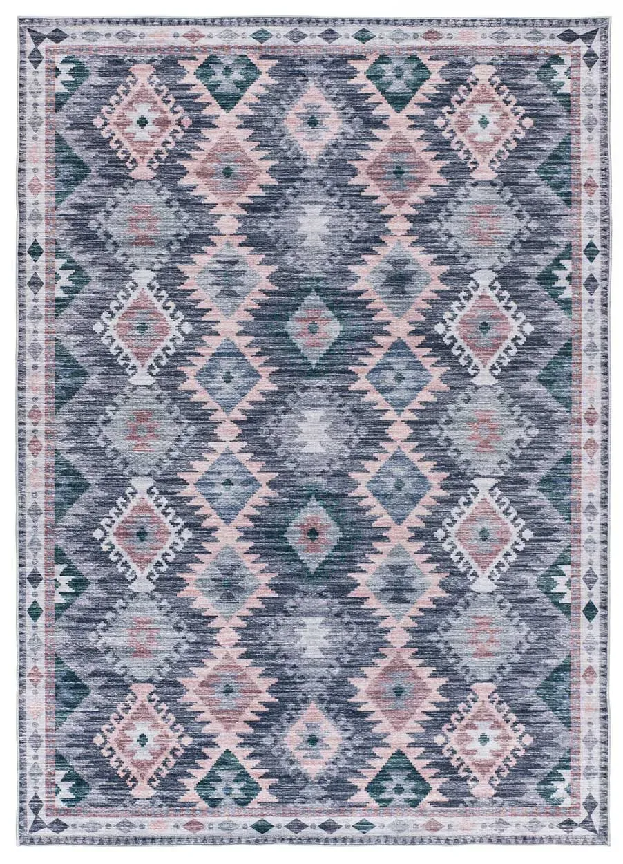Tapis ethnique bleu/rose/gris 200x290 cm