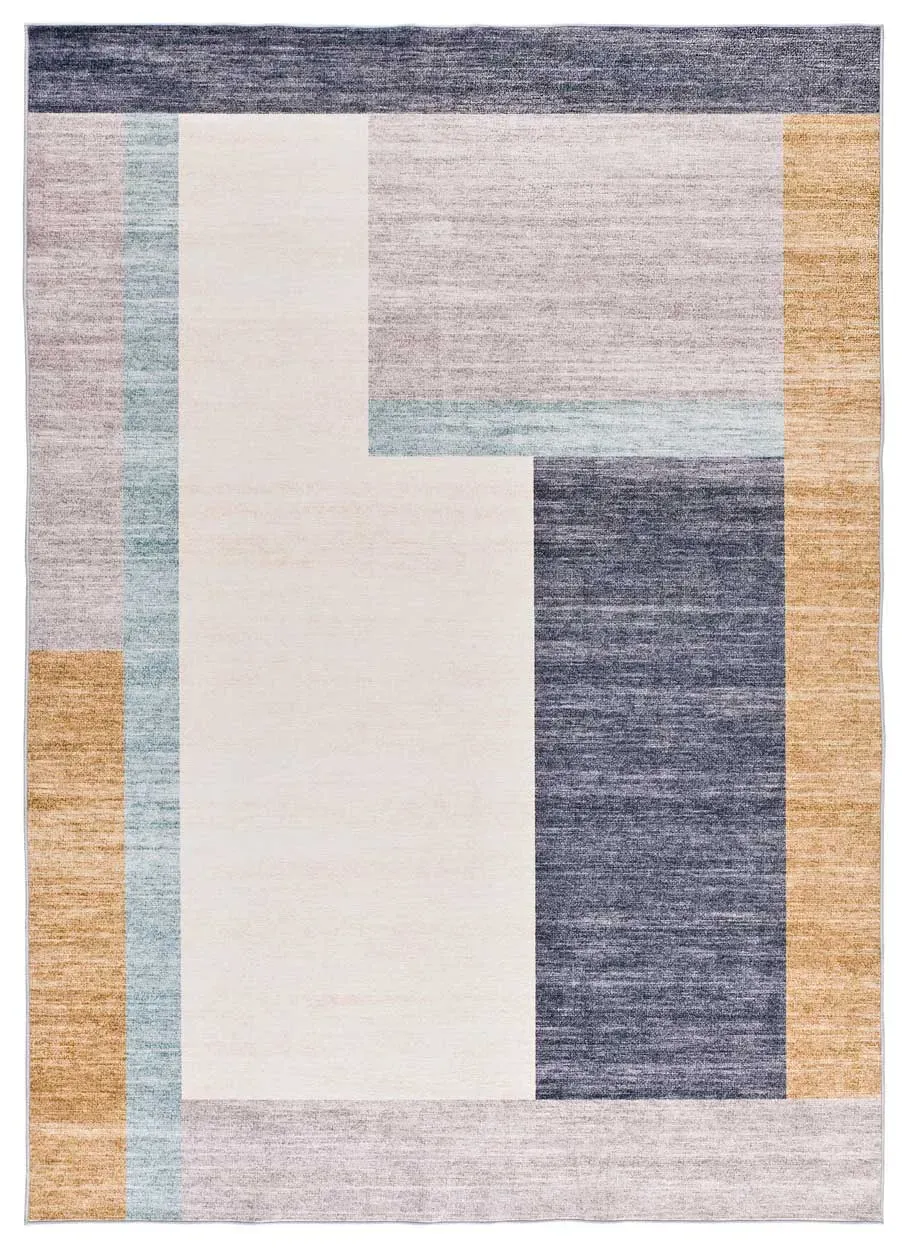 Tapis géométrique beige/bleu/gris 140x200 cm