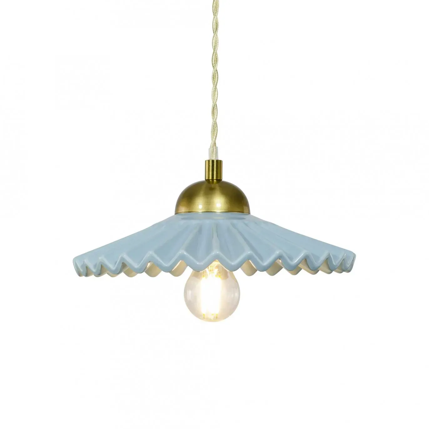 Suspension en céramique avec son équipement en textile et métal bleu