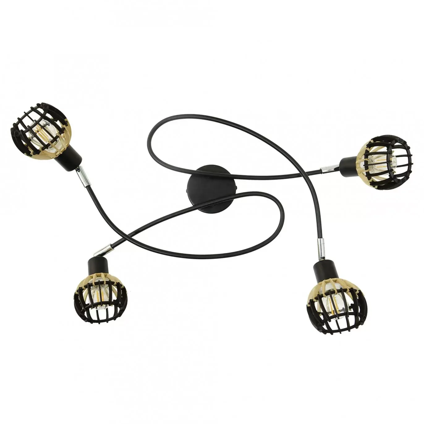 Plafonnier en bois naturel et noir, socle en métal noir