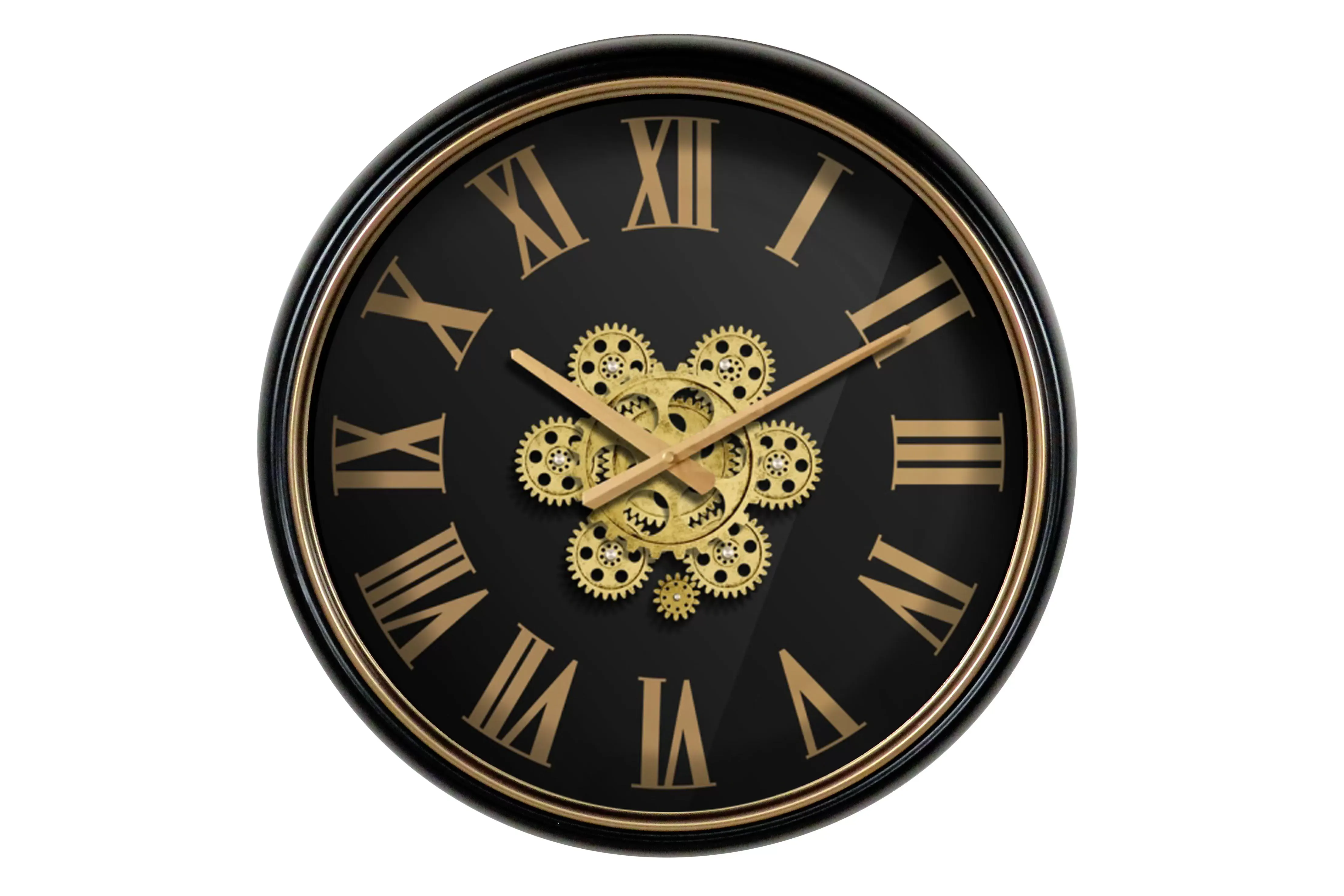 Horloge noire et dorée à mécanismes 50cm