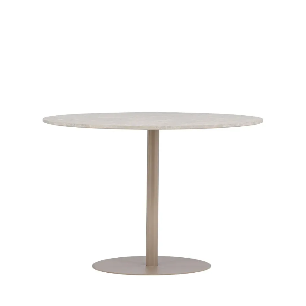Table à manger 4 personnes ronde en effet marbre et métal - Beige