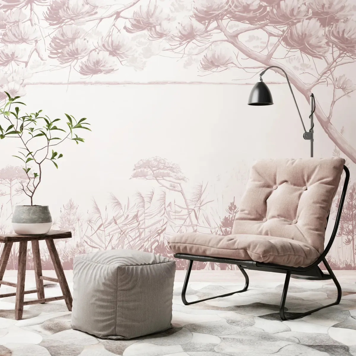 Papier peint panoramique sur les bords du lac rose 300x250cm