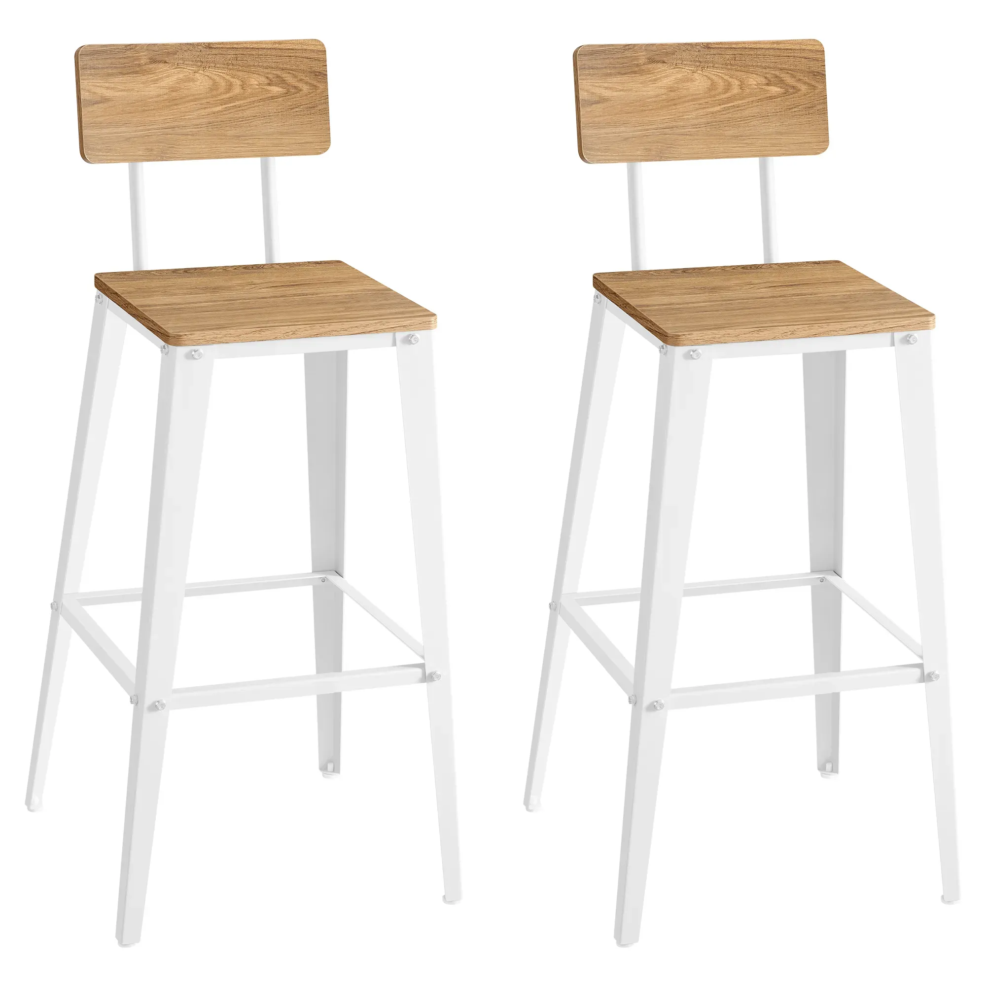 Tabourets de bar industriel lot de 2 en acier blanc nuage