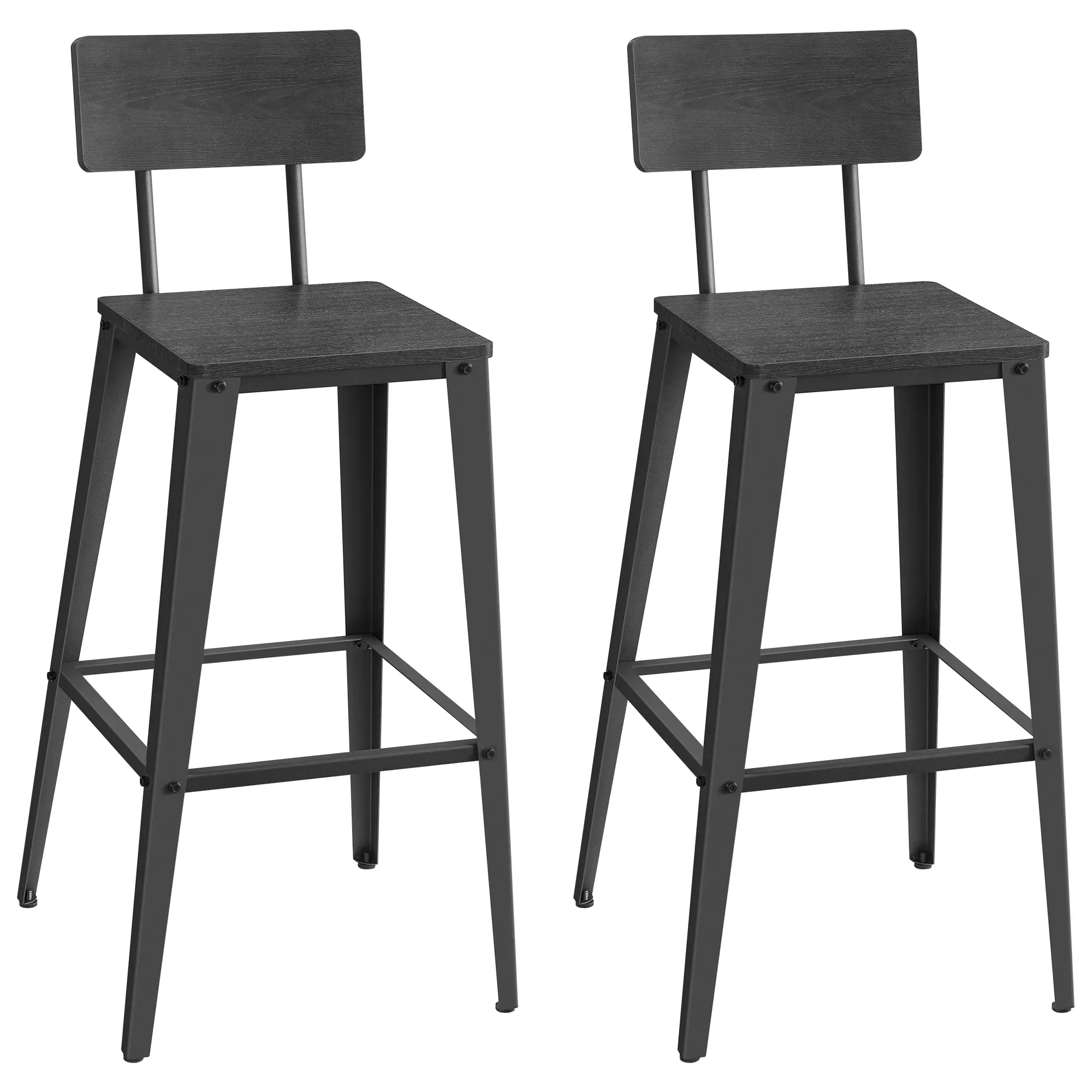 Tabouret bar industriel lot de 2 en acier noir cendré et noir d'encre