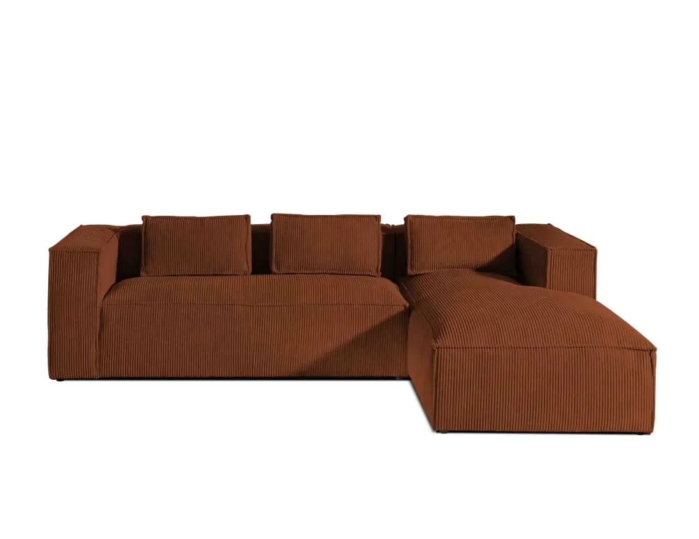 Canapé d'angle en velours côtelé - 4 places - droit - Terracotta