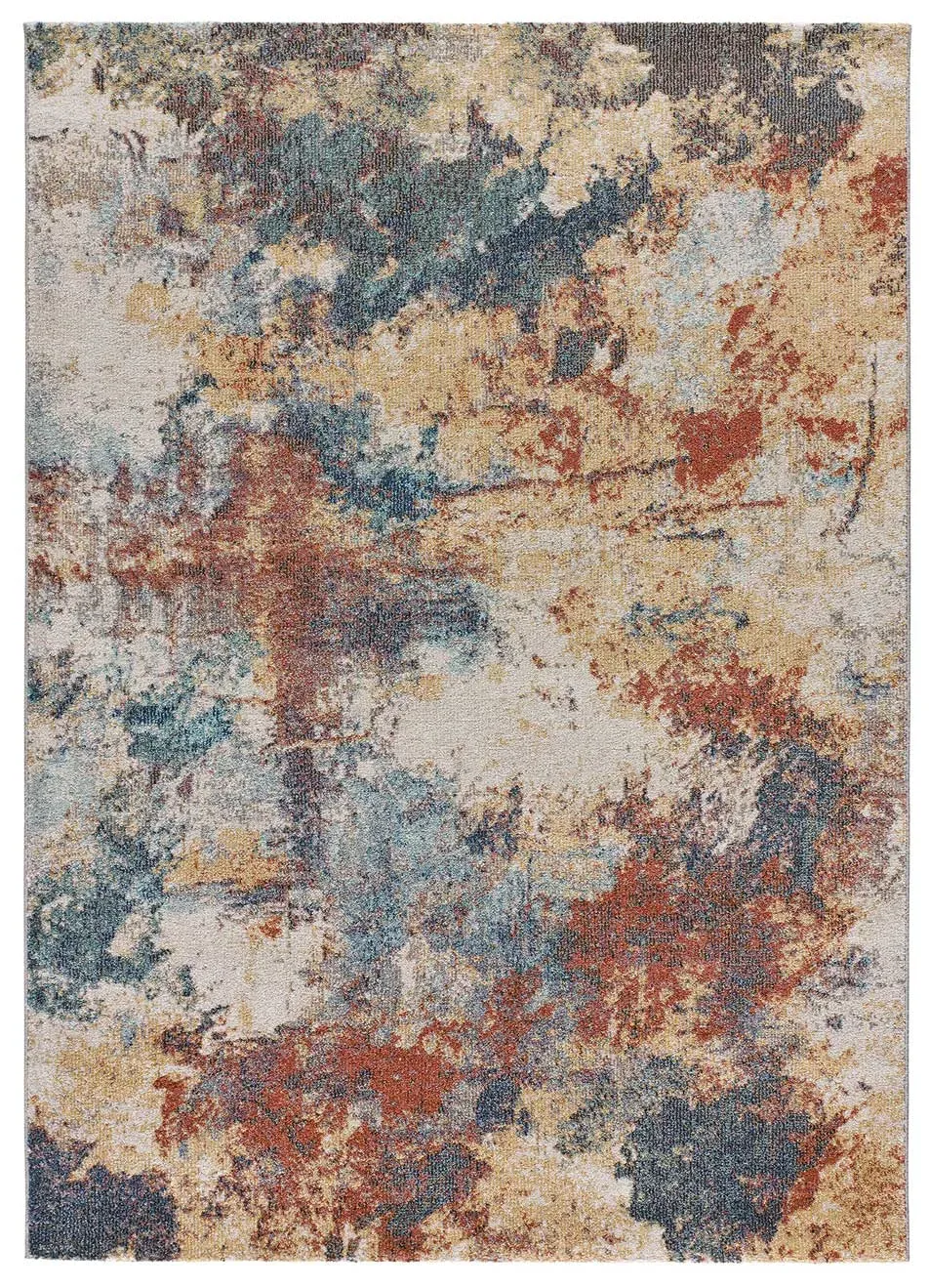 Tapis d'extérieur abstrait bleu/beige/rouille 80x150 cm