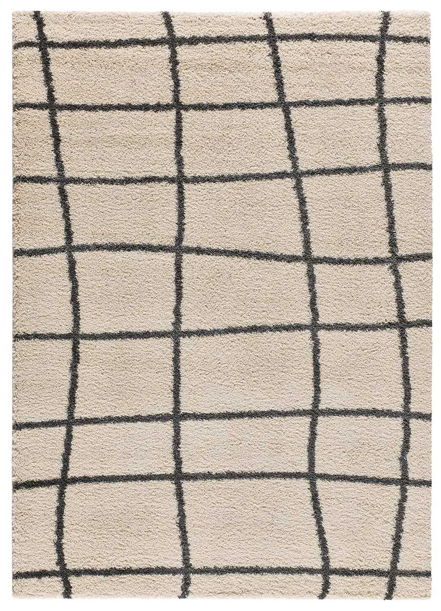 Tapis à poils longs blanc/crème/noir 80x150 cm