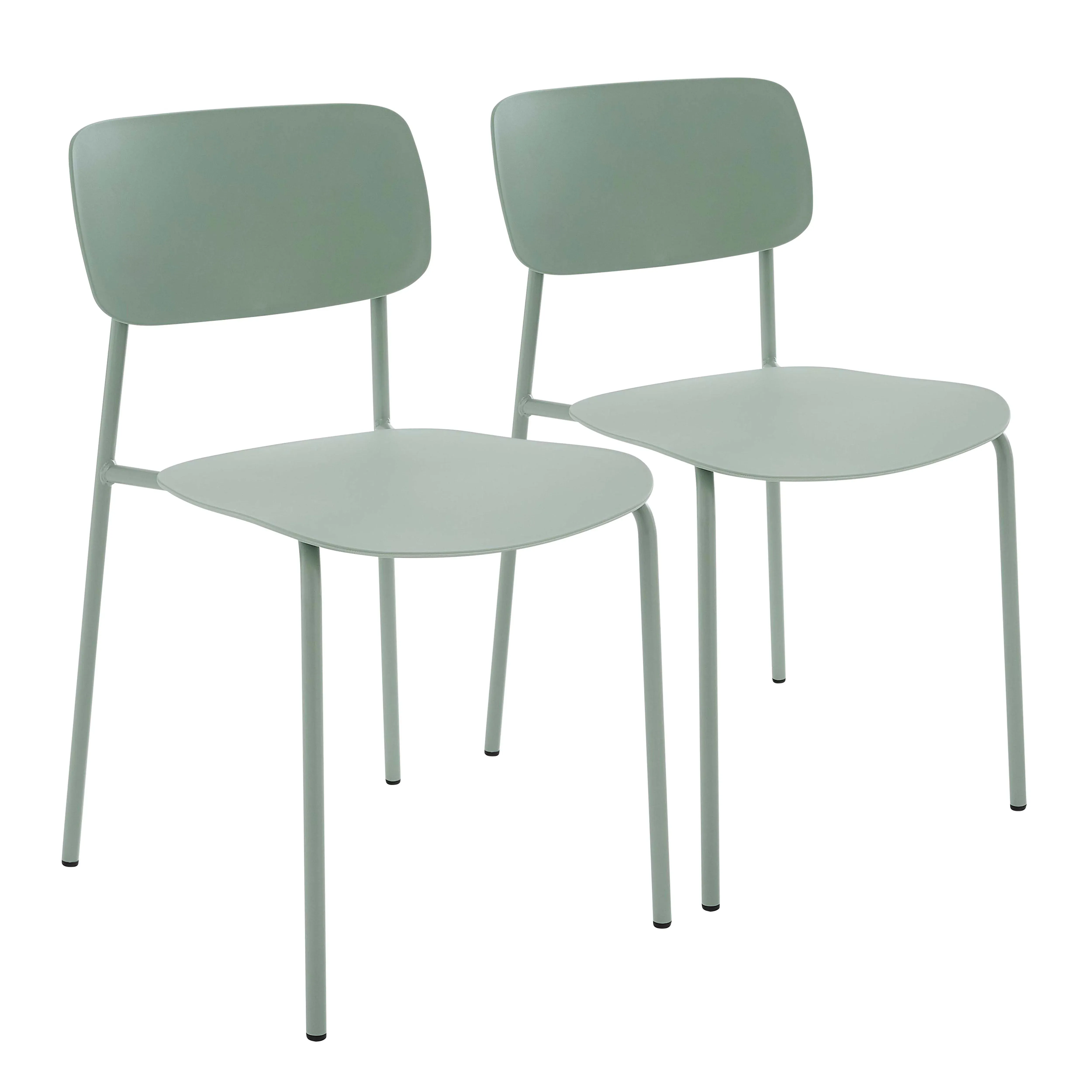 Lot de 2 chaises en acier et plastique vert gris