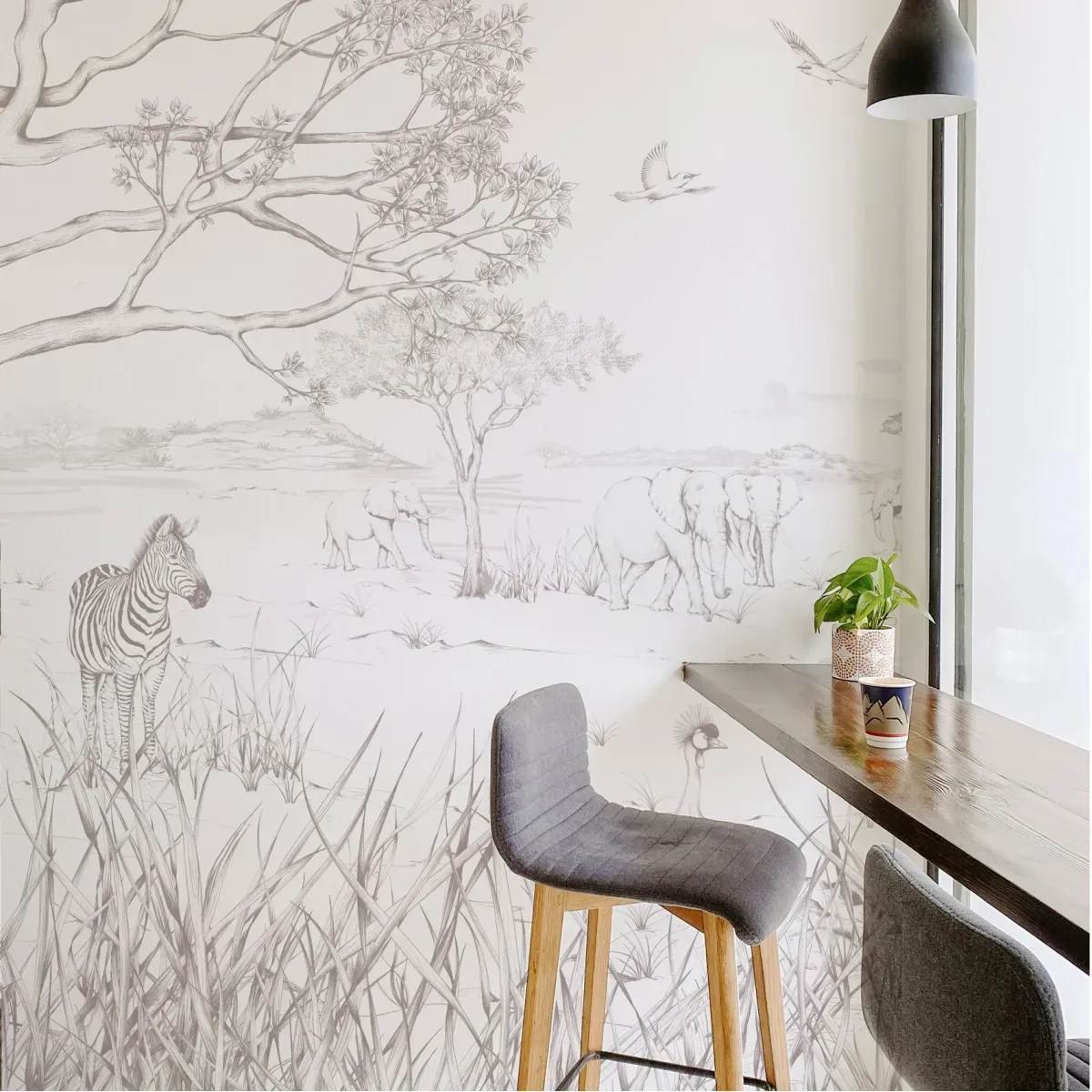 Papier peint panoramique enfant tanzanie gris 450x250cm