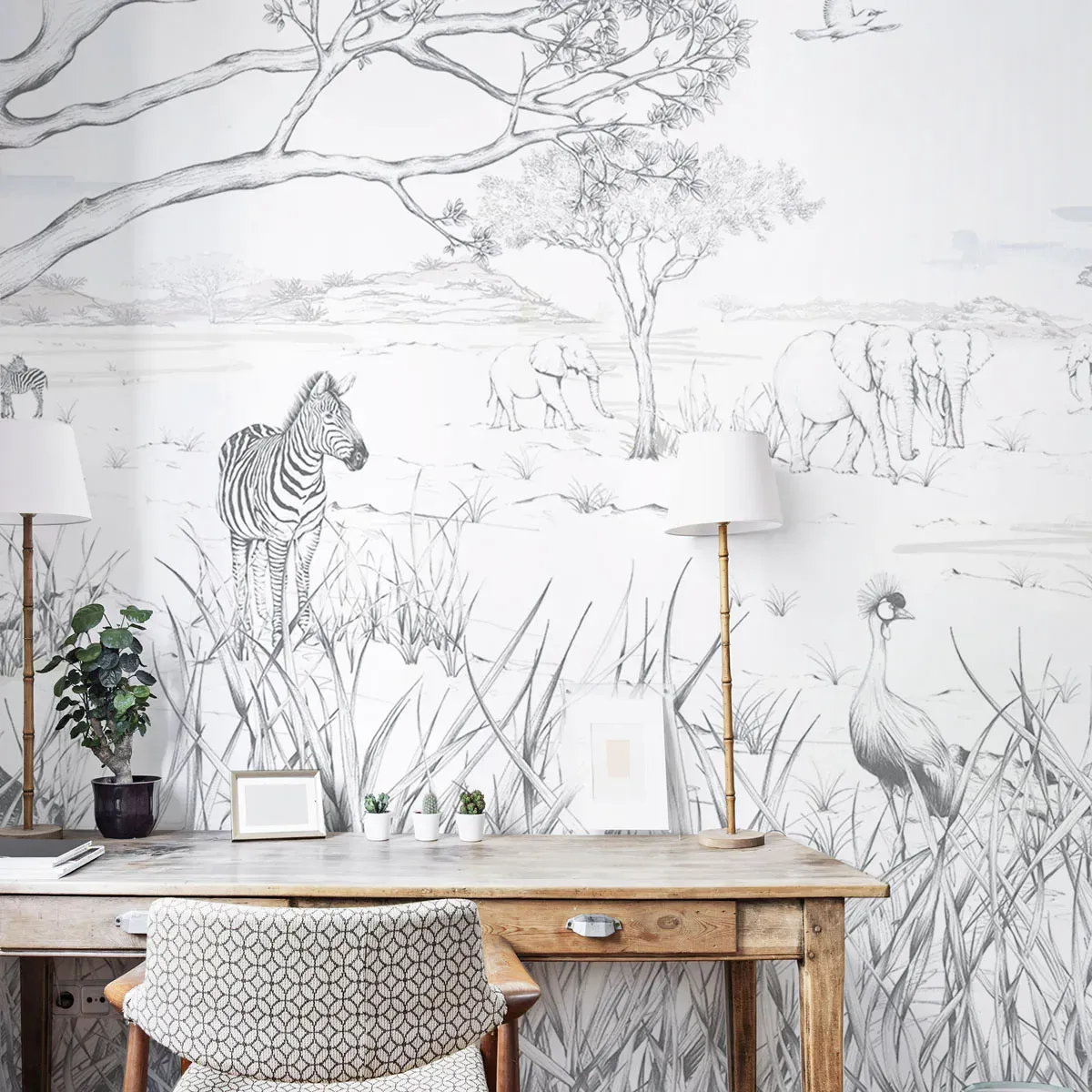 Papier peint panoramique enfant tanzanie noir et blanc 525x250cm