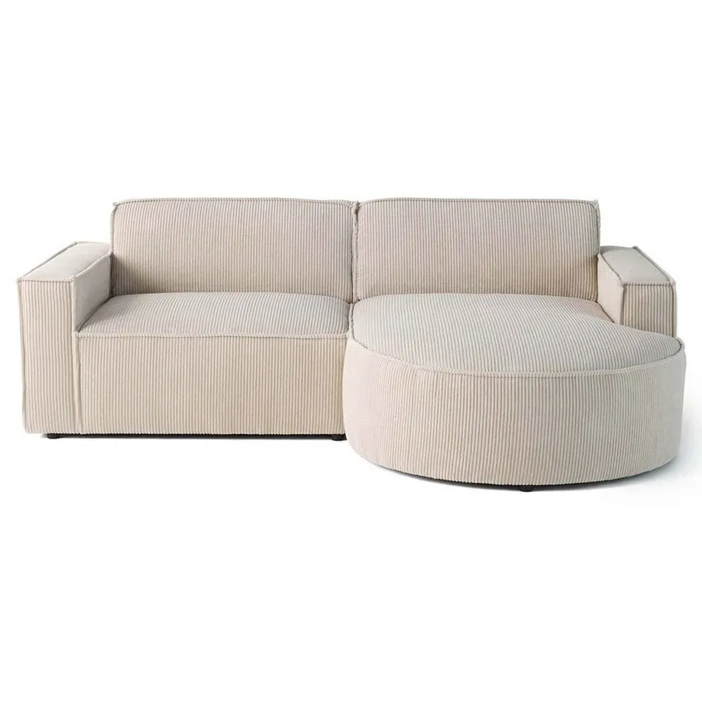 Canapé d'angle droit 4 places en velours côtelé beige