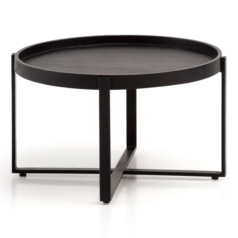 Table basse ronde en bois massif de manguier, noir
