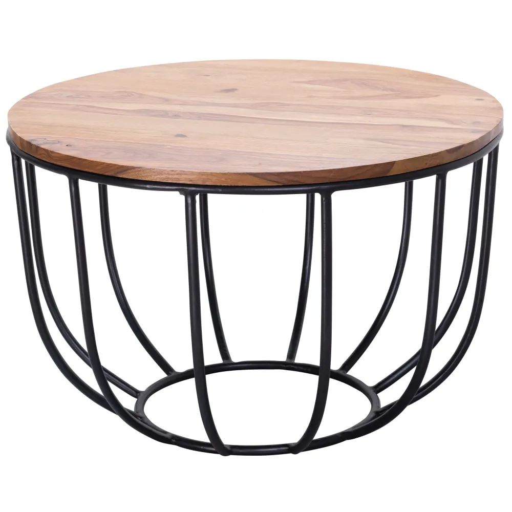 Table basse structure osier en sheesham, marron