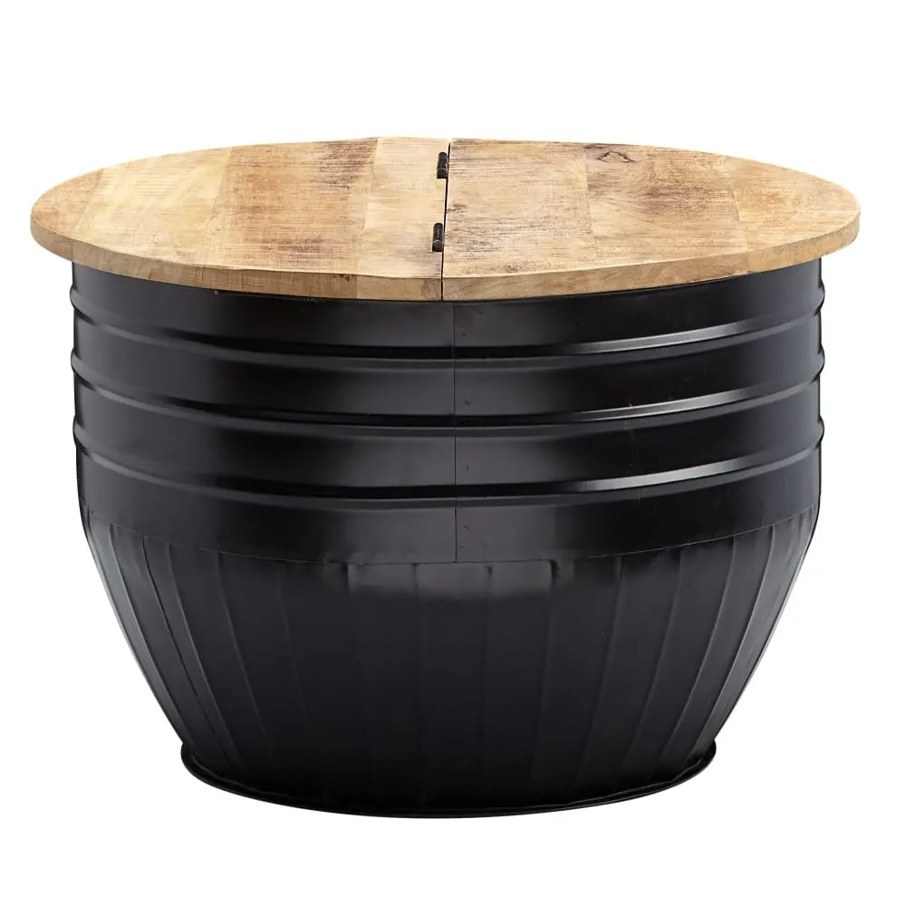 Table basse ronde avec rangement en métal, noir