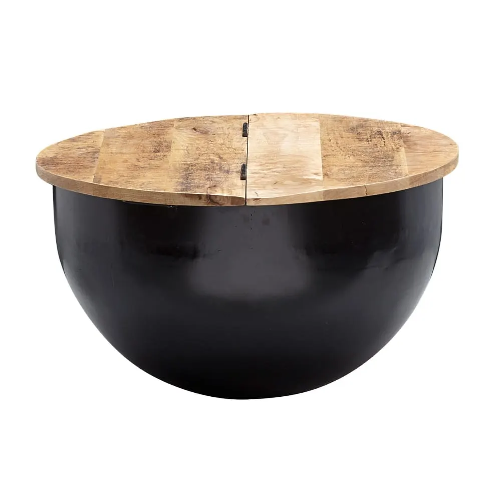 Table basse ronde avec rangement en métal, noir