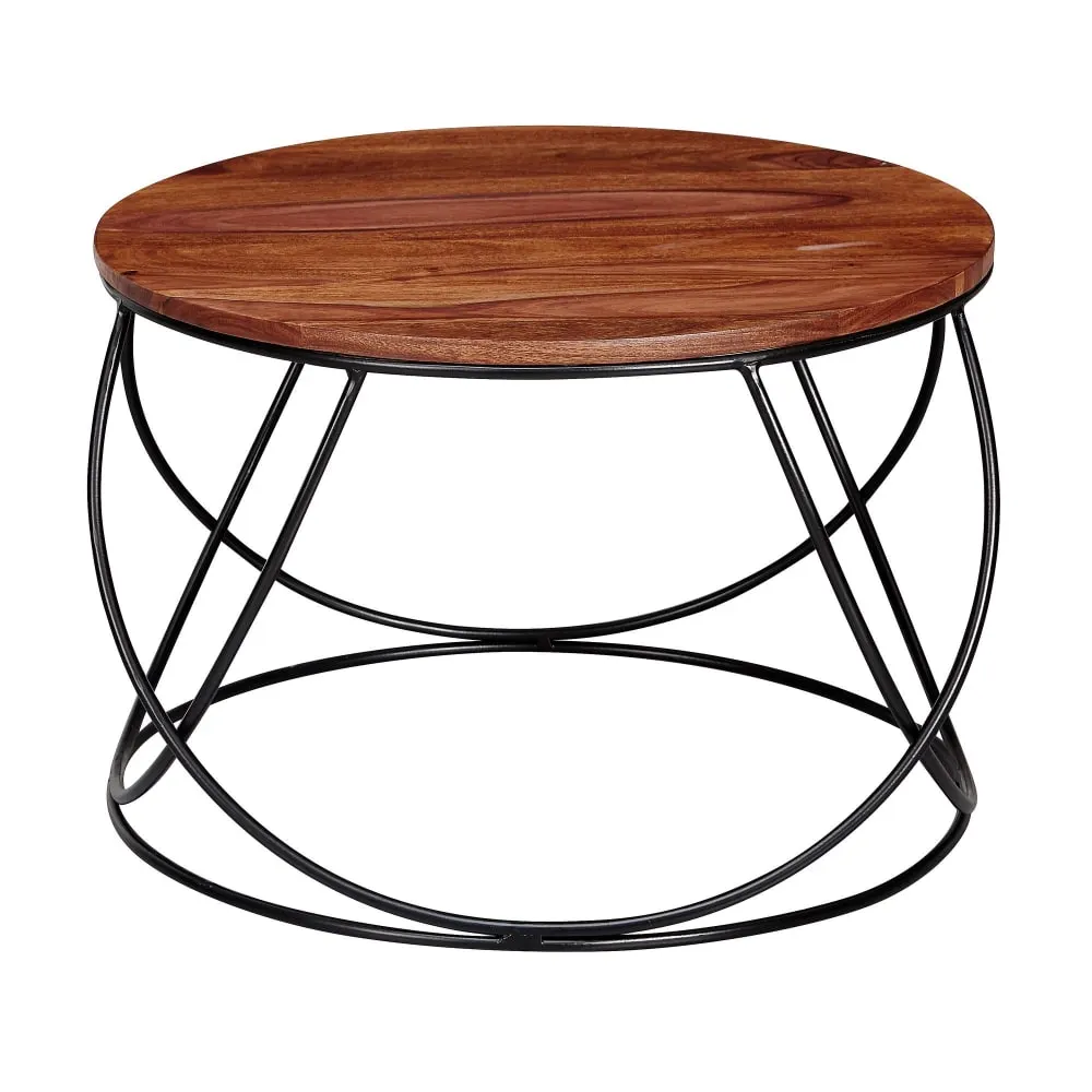 Table basse ronde en bois massif de sheesham, marron