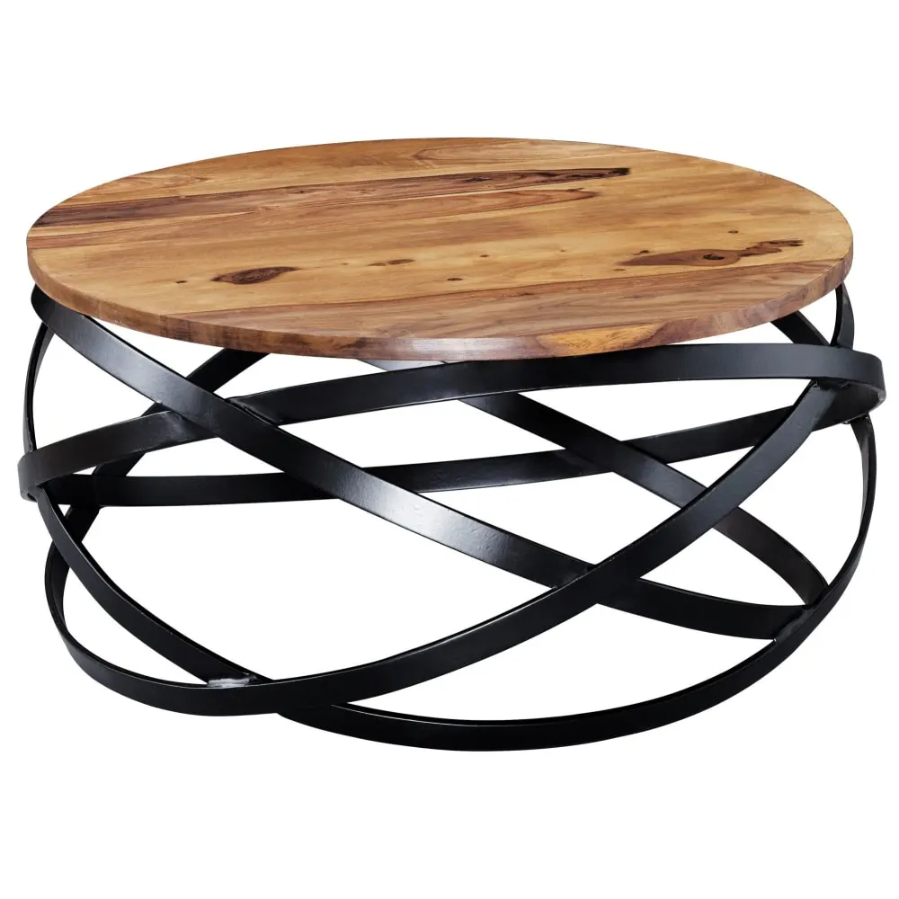 Table basse ronde en bois massif de sheesham, marron