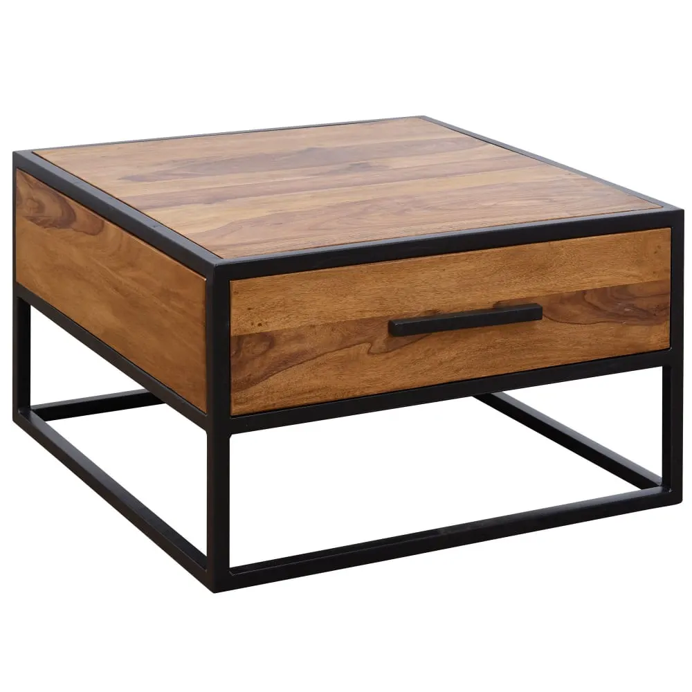 Table basse avec tiroir en sheesham, marron