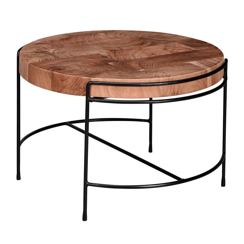 Table basse ronde en bois massif d'acacia, marron