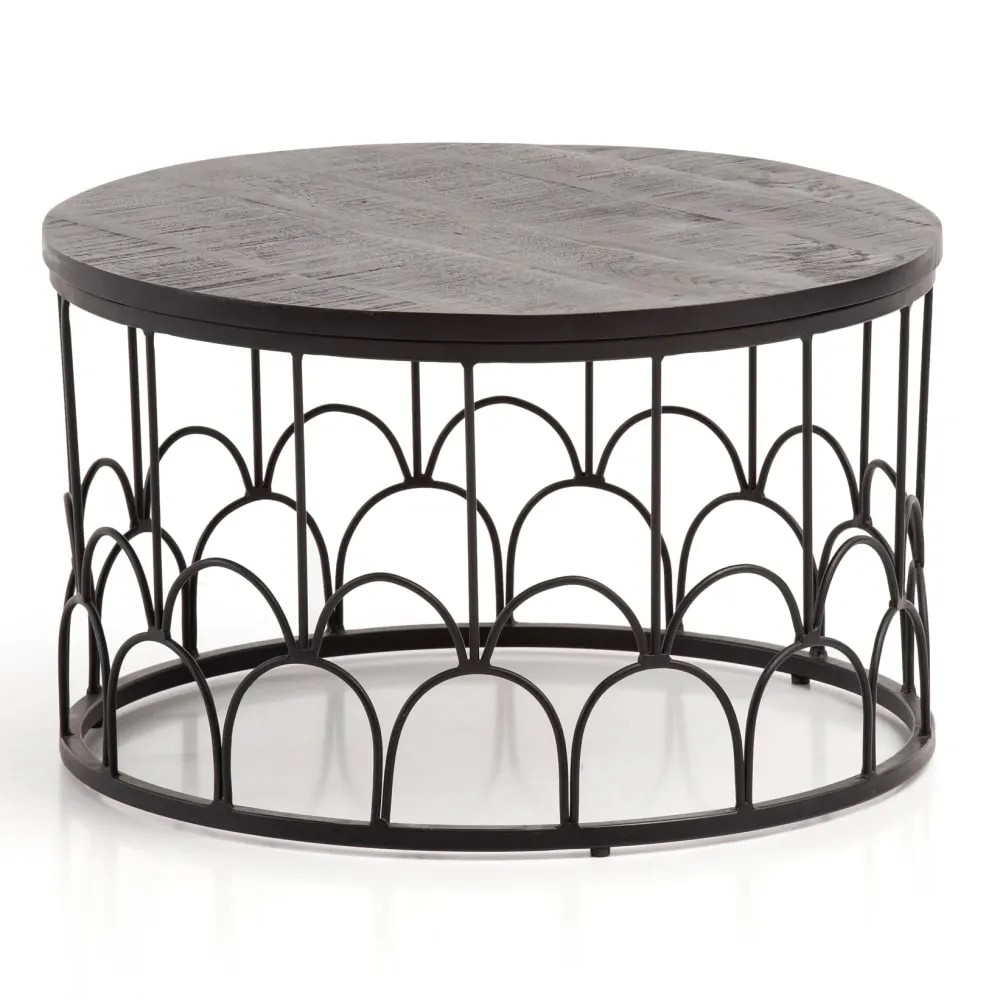 Table basse ronde en bois de manguier massif, noir