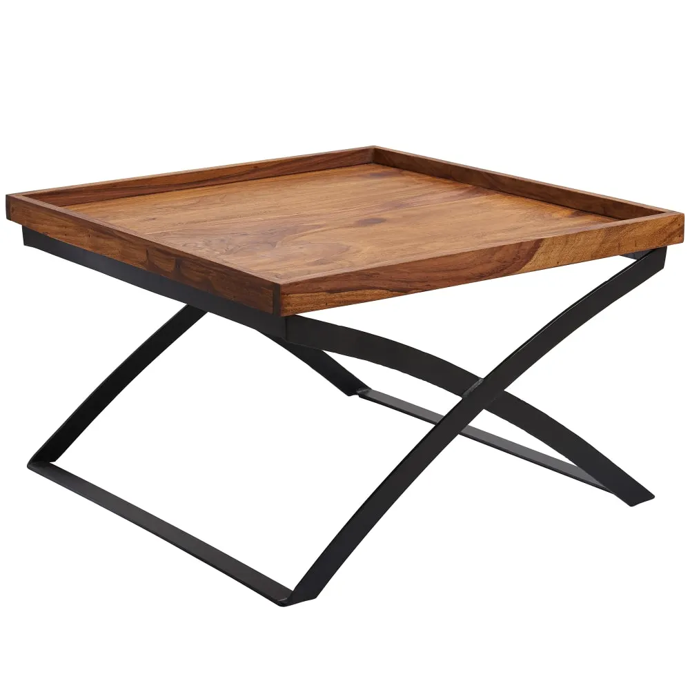 Table basse carrée en bois de sheesham, marron