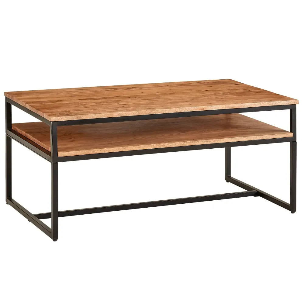 Table basse rectangulaire avec tablette en acacia massif, marron