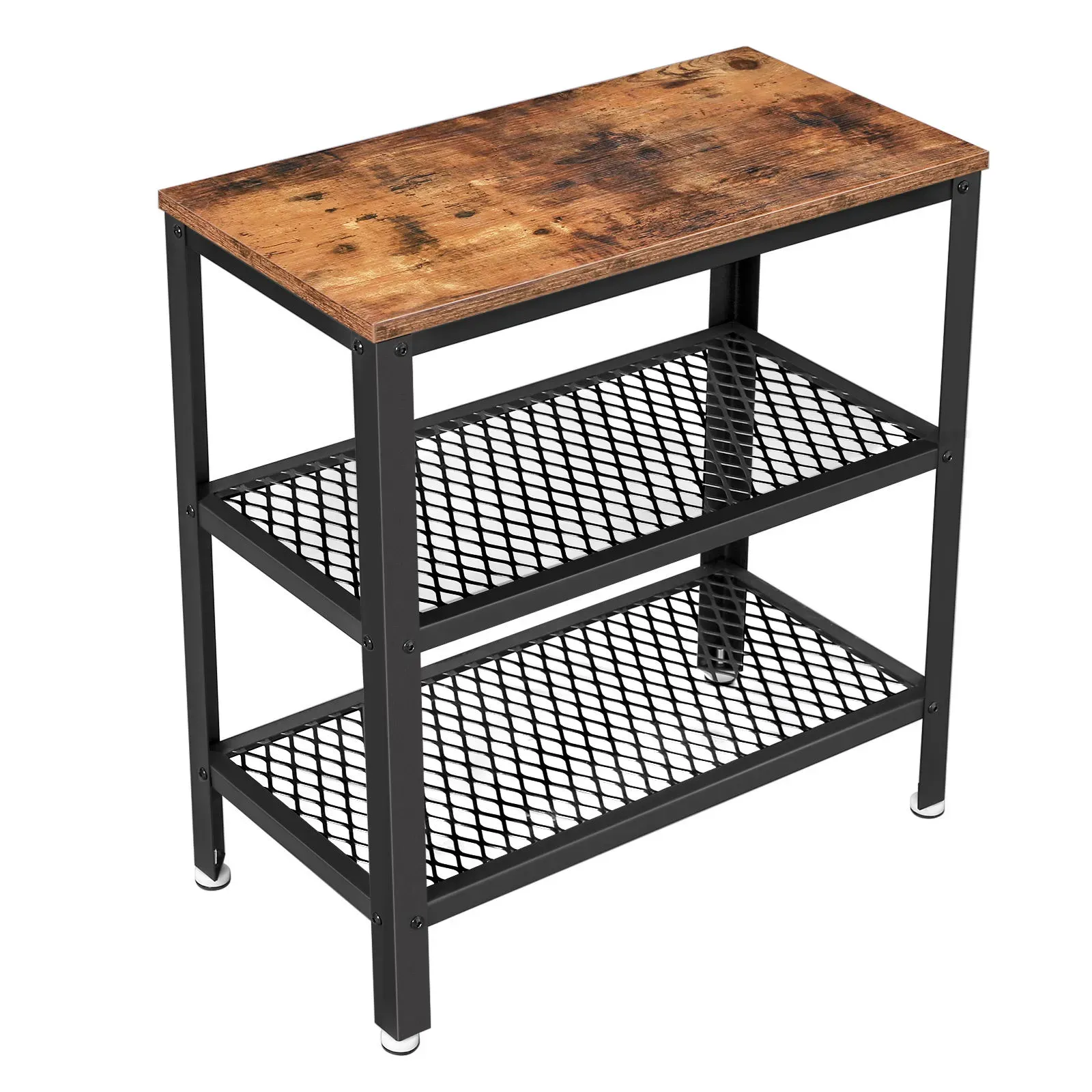Table d'appoint 2 étagères acier effet bois marron rustique