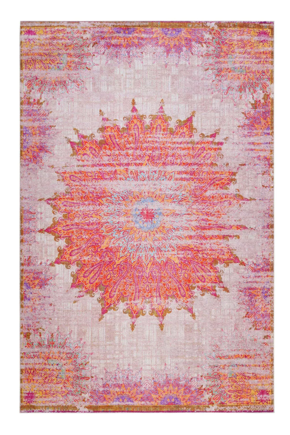Tapis motif retro vintage rose pastel 130x190