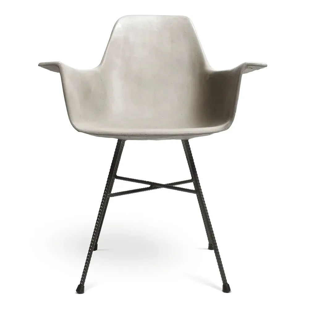 Fauteuil haut design industriel en béton gris et acier noir - 85x64cm