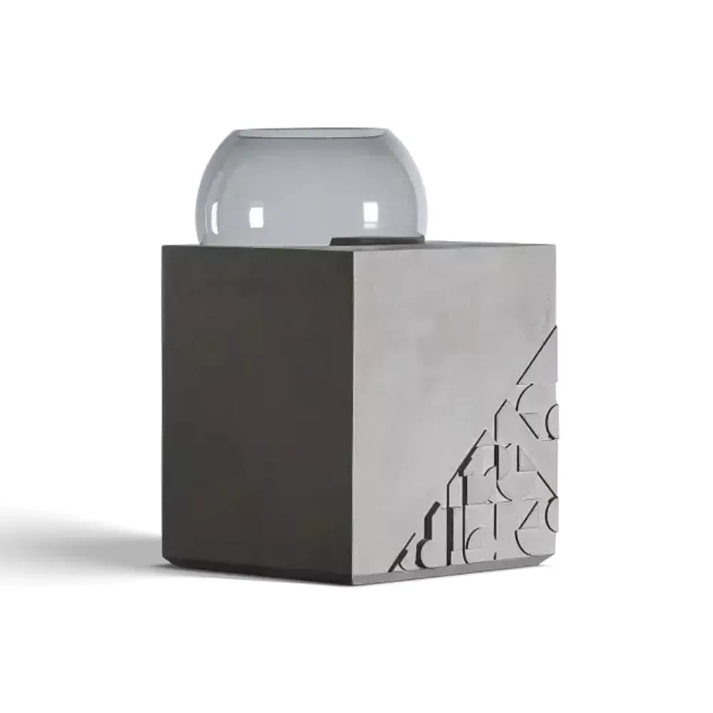 Table d'appoint design en béton gris et verre soufflé - 30x48cm