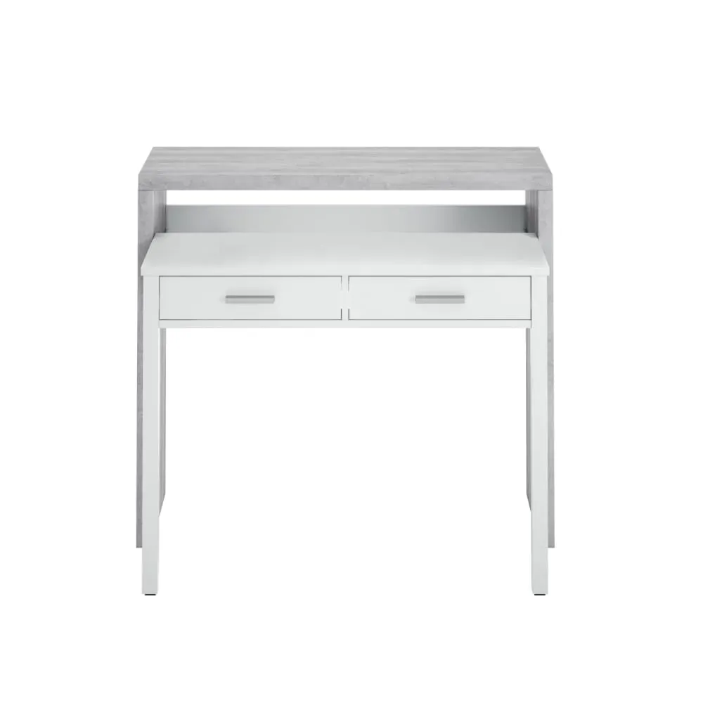 Bureau extensible 2 tiroirs L99cm - Blanc / Béton