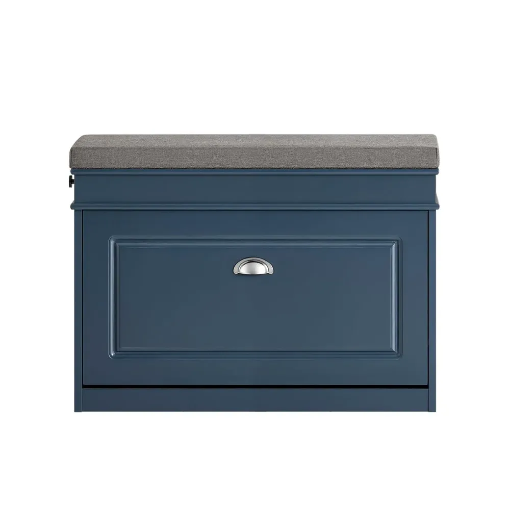 Banc à chaussures avec 1 abattant et 1 tiroir effet bois bleu