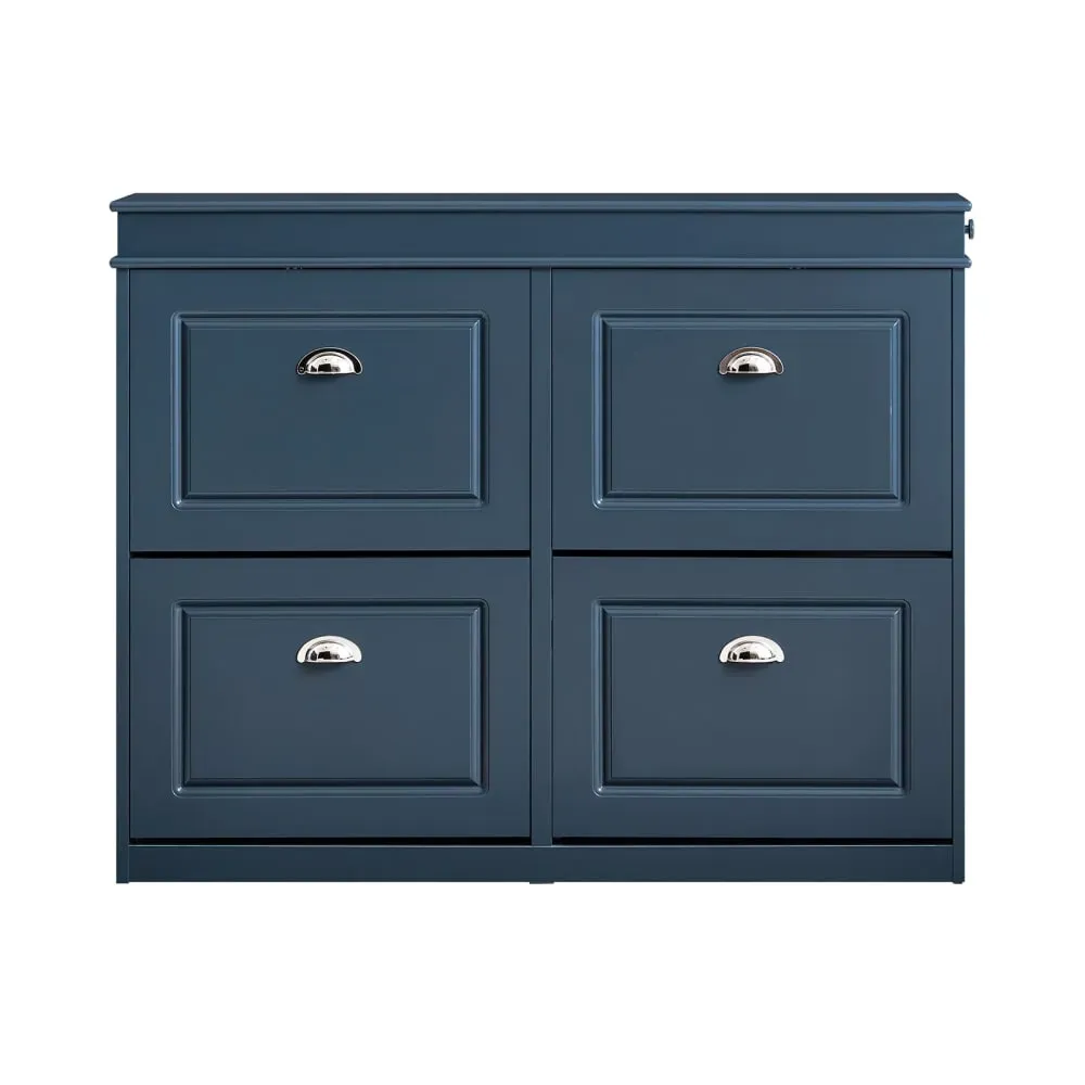 Meuble à chaussures avec 4 abattants effet bois bleu