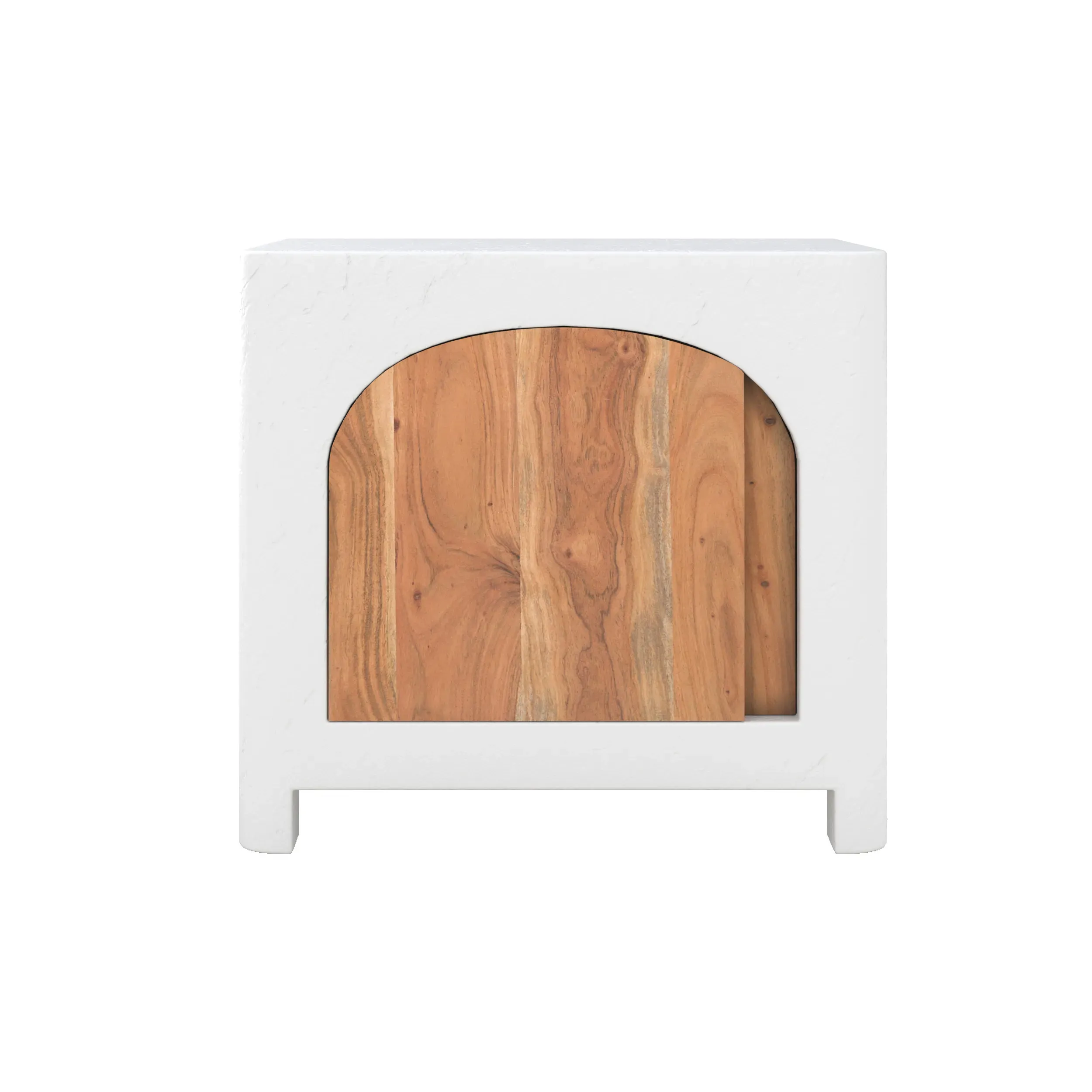 Table de chevet en béton blanc cassé et bois d'acacia