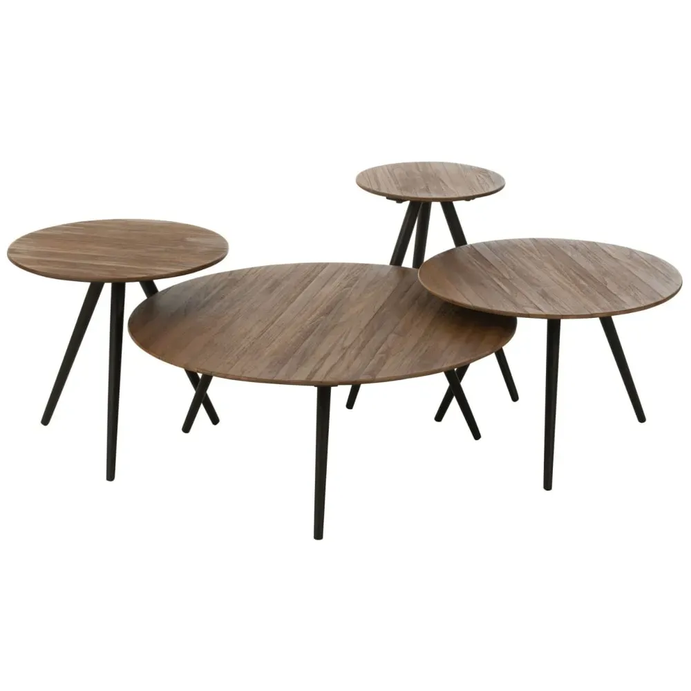 Set de 4 tables rondes en teck recyclé naturel bois marron foncé 70 x