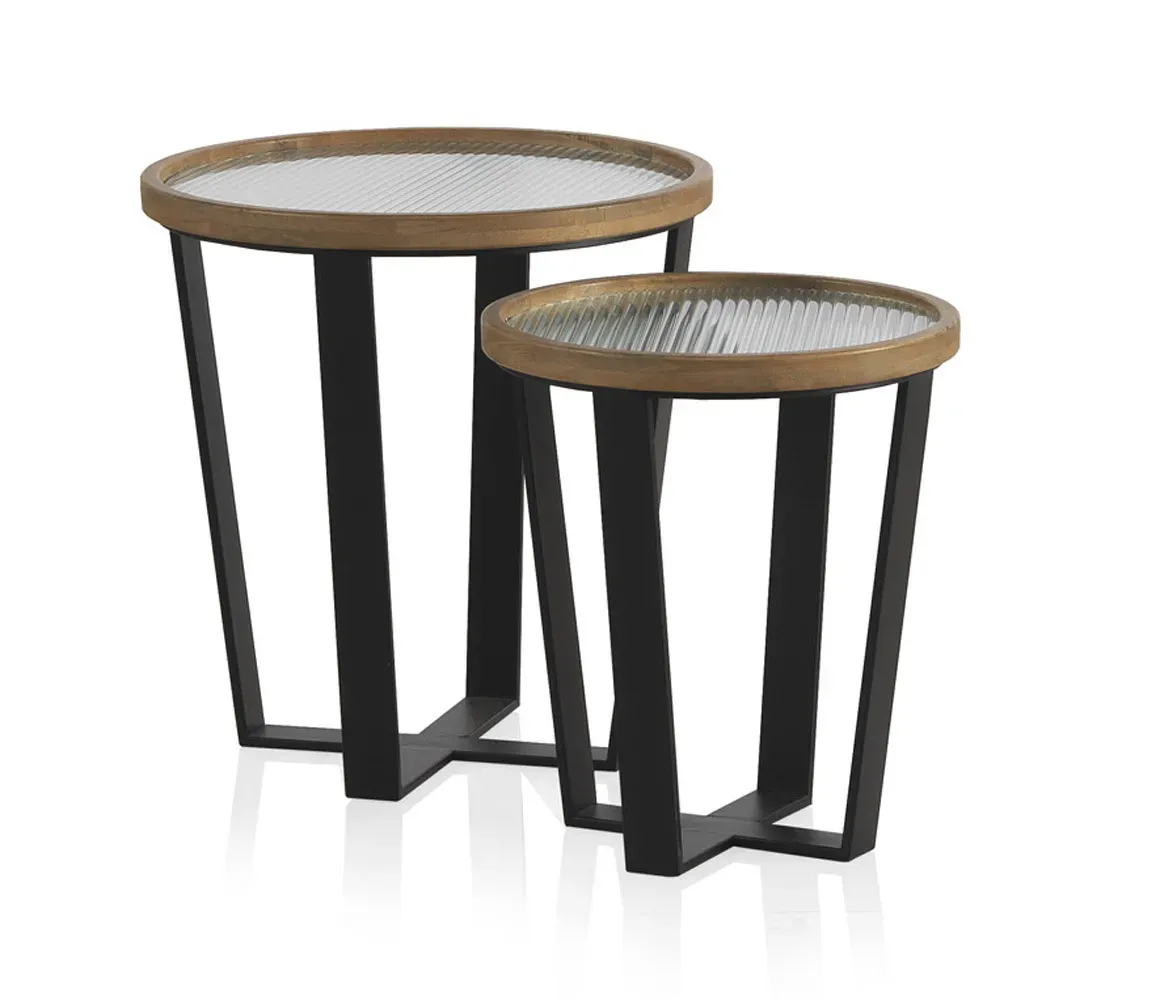 Lot de 2 tables basses rondes avec verre