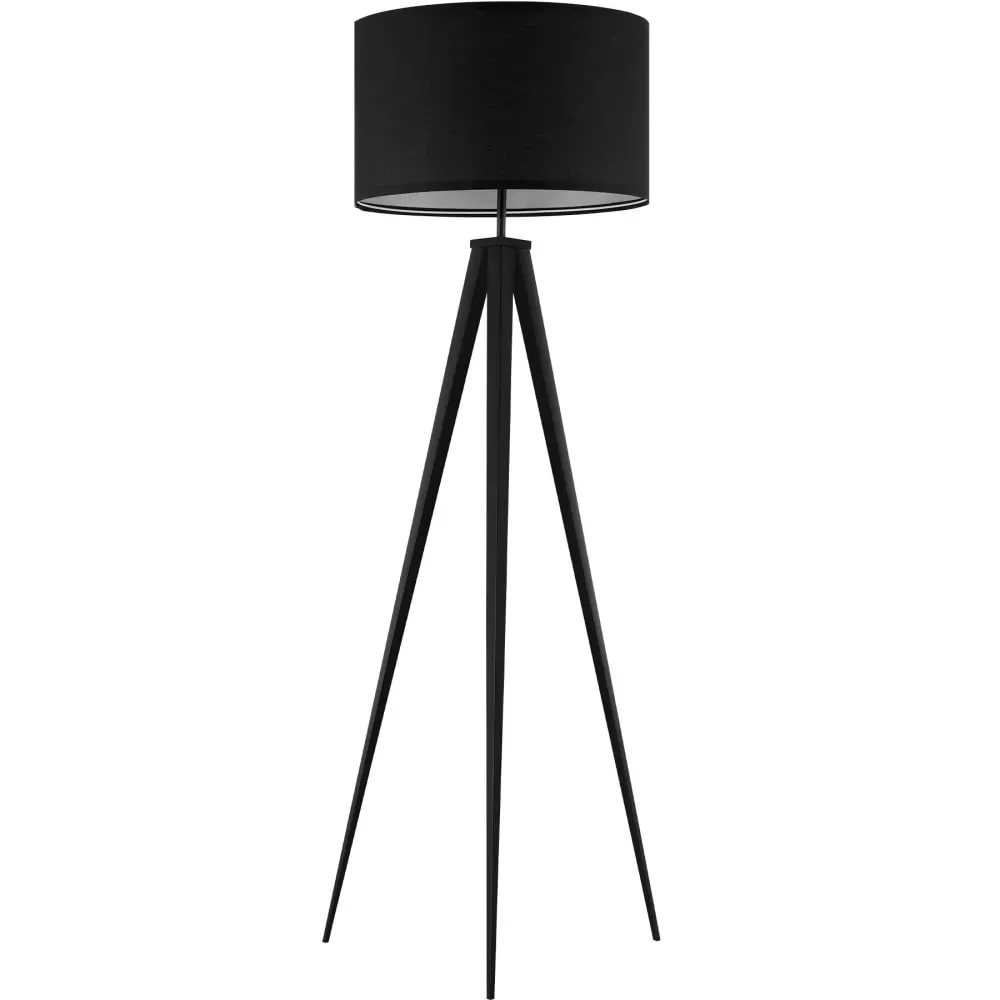 Lampadaire abat-jour en tissu et trépied patins doux pour le sol noir