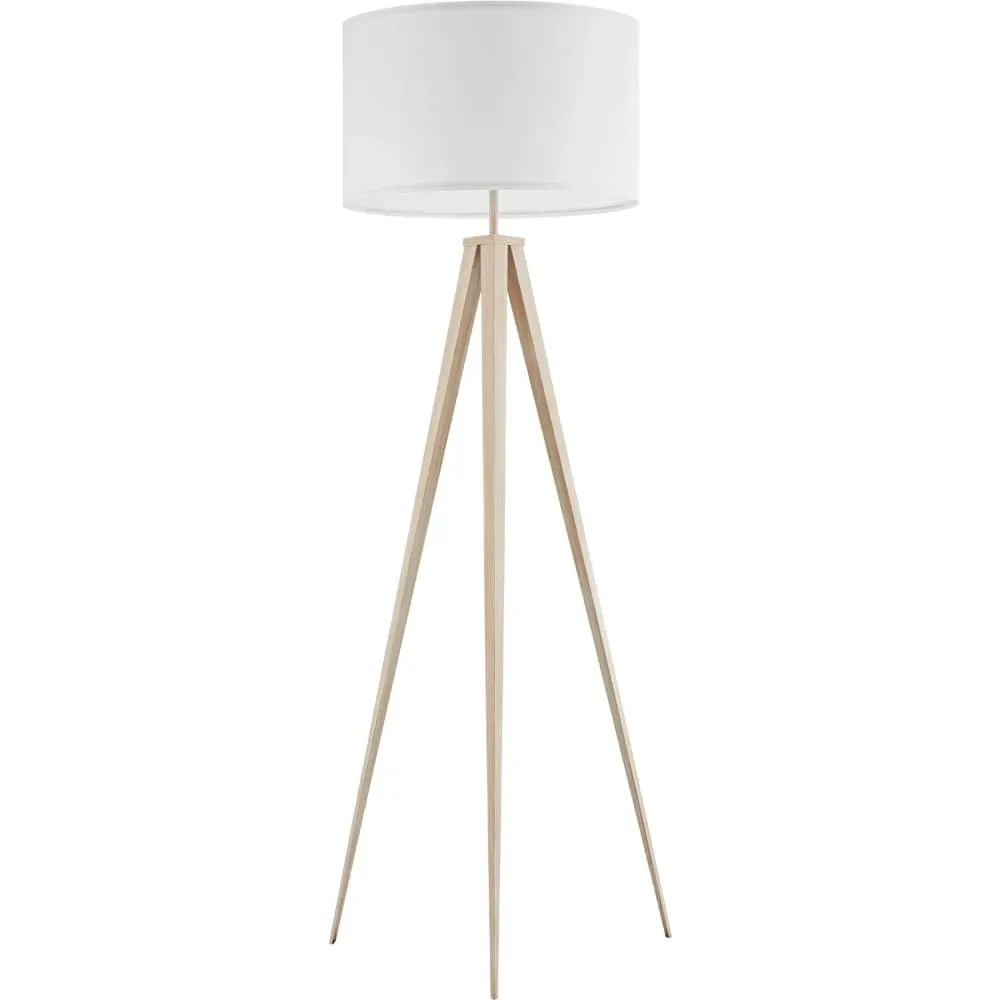 Lampadaire abat-jour en tissu et trépied patins doux pour le sol chêne