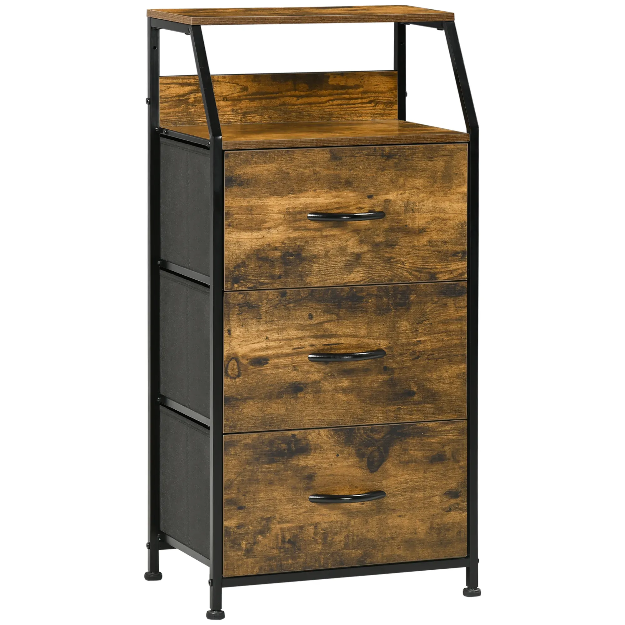 Meuble de rangement colonne design industriel acier noir aspect bois