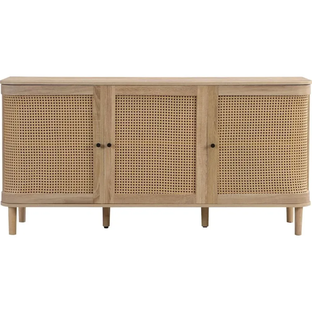 Buffet 3 portes couleur chêne et cannage 150 cm