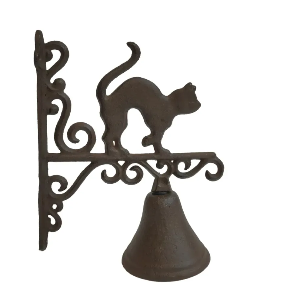 Cloche de jardin de porte ancienne chat fonte marron 18.5 x 23cm