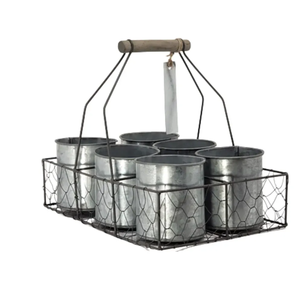 Panier grillagé jardinère extérieur jardin pot fleur zinc gris 29cm