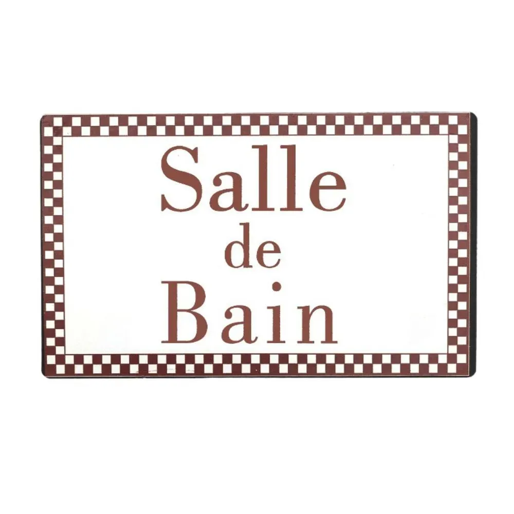 Plaque de porte décorative vintage salle de bain fer blanc marron 15cm