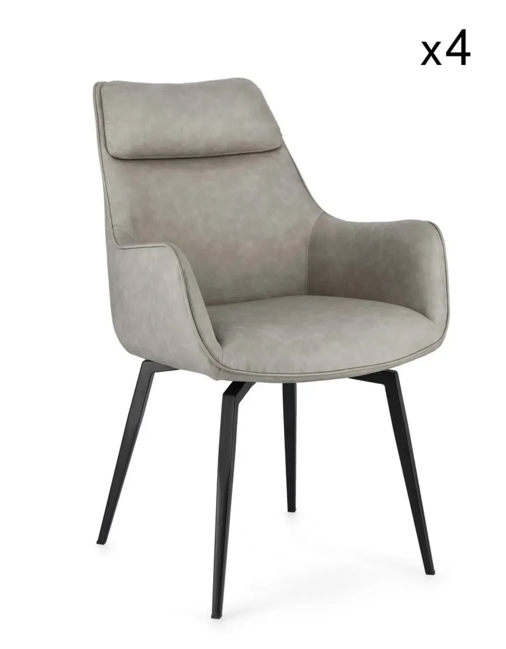 Ensemble 4 petits fauteuils simili cuir gris tourterelle,pieds noirs