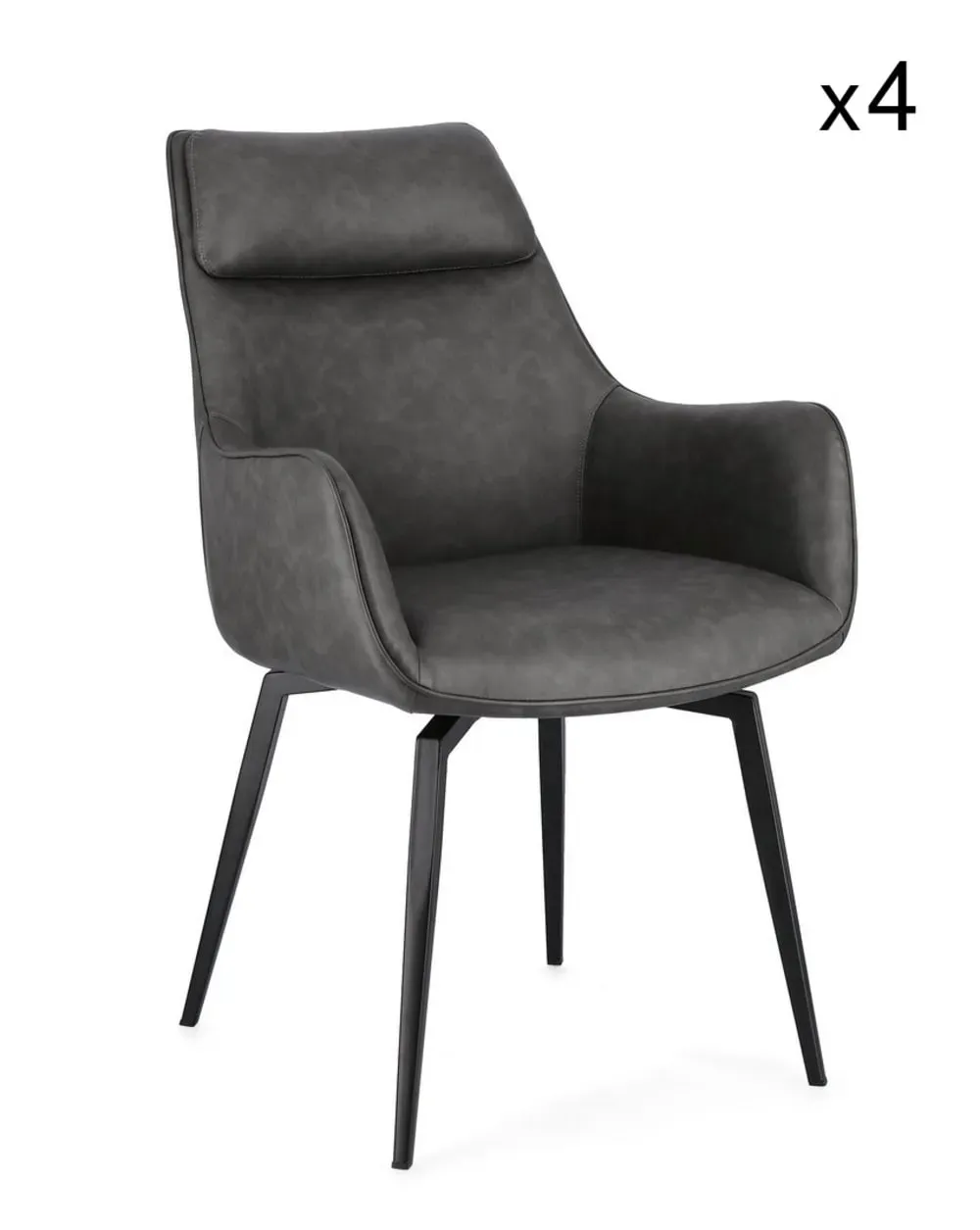 Ensemble de 4 fauteuils en simili cuir anthracite, pieds noirs