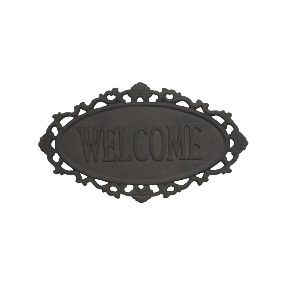 Plaque de porte vintage décorative Welcome fonte marron 26x15cm