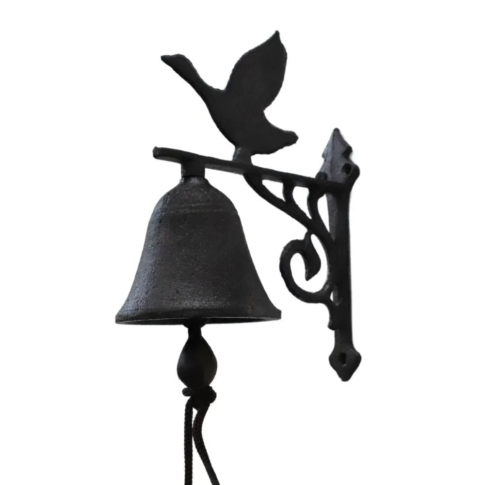 Cloche de jardin de porte ancienne oiseau fonte marron 13x11cm