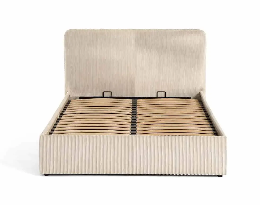 Lit coffre en Velours côtelé 140x190 cm beige